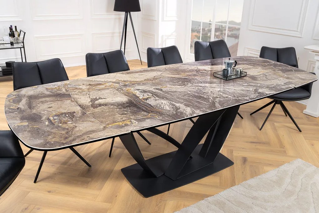 Luxusný rozkladací jedálenský stôl ILINOIS 180-220-260 cm – v taupe mramorovom dekore