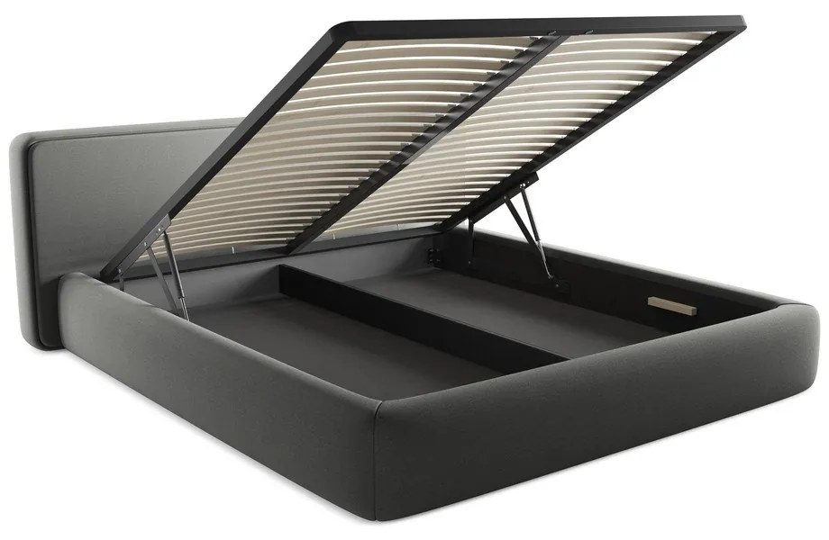 Sivá čalúnená dvojlôžková posteľ s úložným priestorom s roštom 180x200 cm Kiana – Makamii