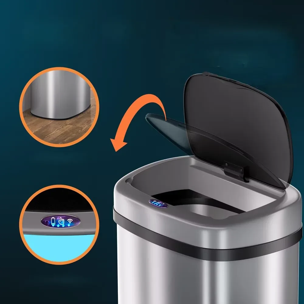 InternetovaZahrada Bezdotykový hranatý odpadkový kôš s USB 58 L - strieborný