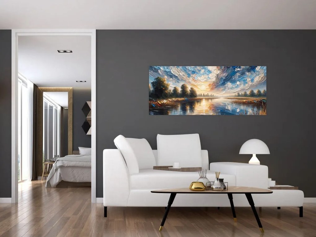 Obraz - Maľba slnka nad vodou (120x50 cm)