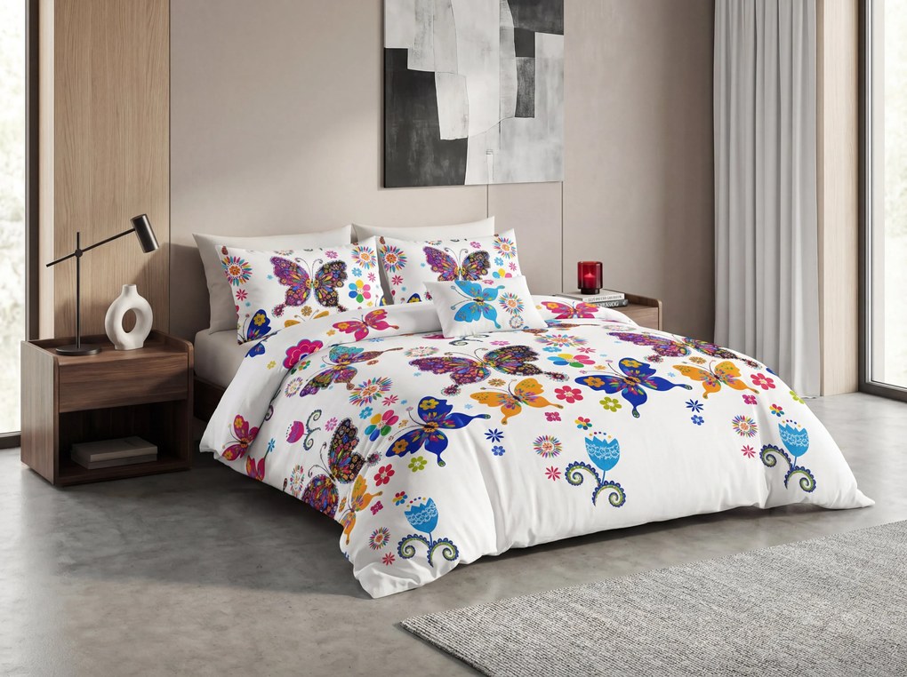 Obliečky z mikrovlákna FAREBNÝ MOTÝĽ biele Rozmer obliečky: 2 ks 70 x 90 cm | 200 x 220 cm