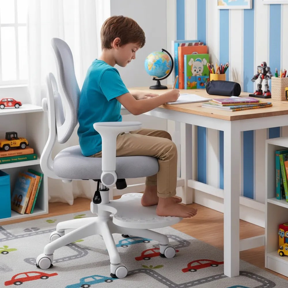 Detská rastúca stolička Neoseat MIKY — látka, sivá