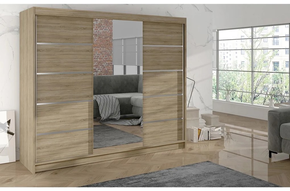 Šatníková skriňa DERBY VI - 200 cm Biela - dub artisan