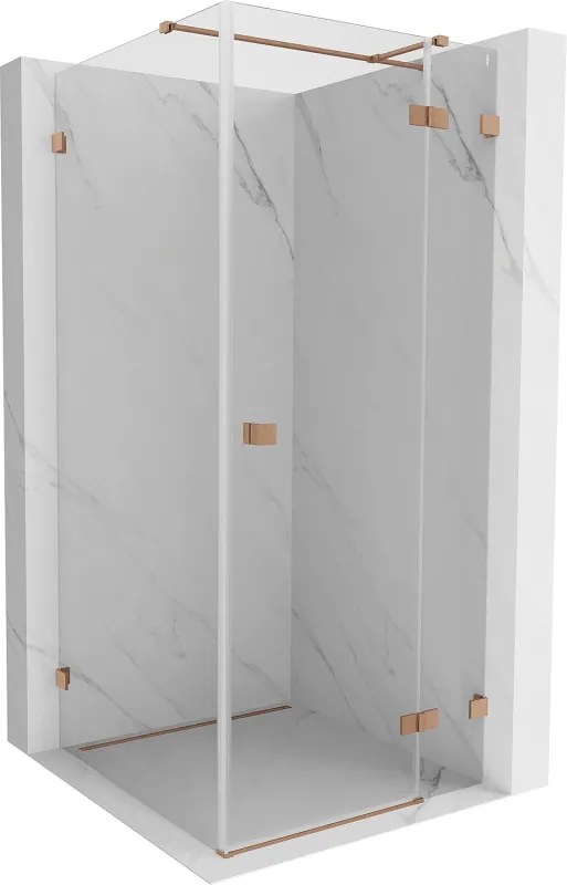 Mexen Lunar T, sklopný sprchový kút pravý 110 x 110 cm, 8mm číre sklo, profil medená matná, 834T-110-110-65-00-P