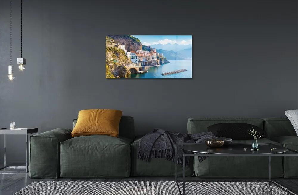 Sklenený obraz Taliansko pobrežie morské stavby 100x50 cm