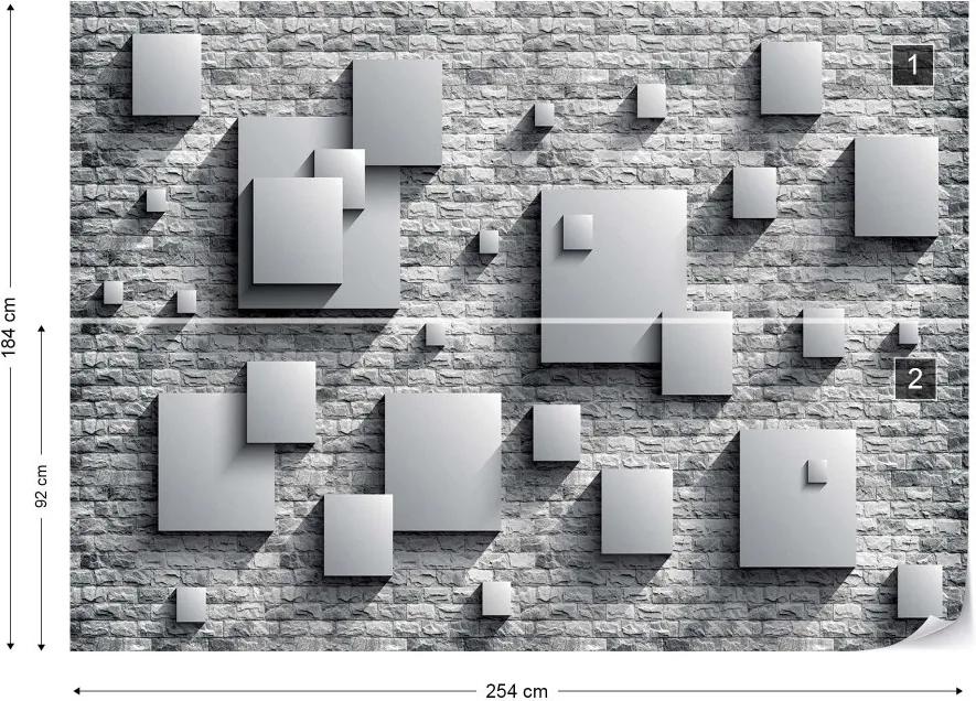 Fototapeta GLIX - 3D Squares Stone Wall Grey + lepidlo ZADARMO Vliesová tapeta  - 254x184 cm