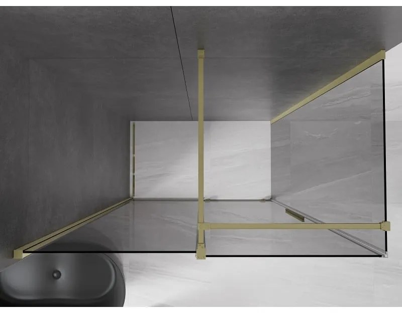 Mexen Velar, sprchový kút s posuvnými dverami 140 x 70 cm, 8mm šedé sklo, zlatá matná, 871-140-070-41-55