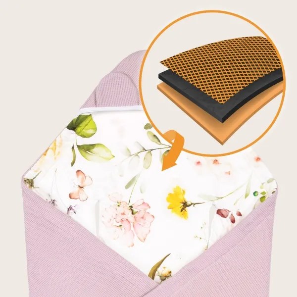 Lionelo - Zavinovačka do autosedačky TRAVEL SWADDLE 90x90 cm Ružový kvet