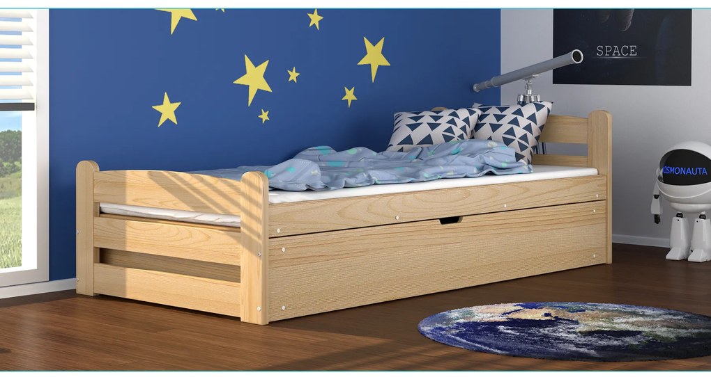 Posteľ z masívu DAVID s úložným priestorom - 200x90 cm - dekor borovica