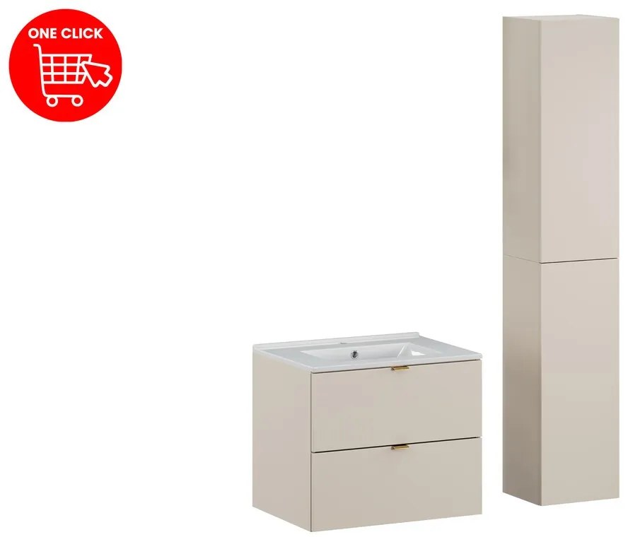 Koupelnová sestava Adele Cashmere Lava se zápustným umyvadlem a skříňkami 60 cm kašmírová/dub wotan