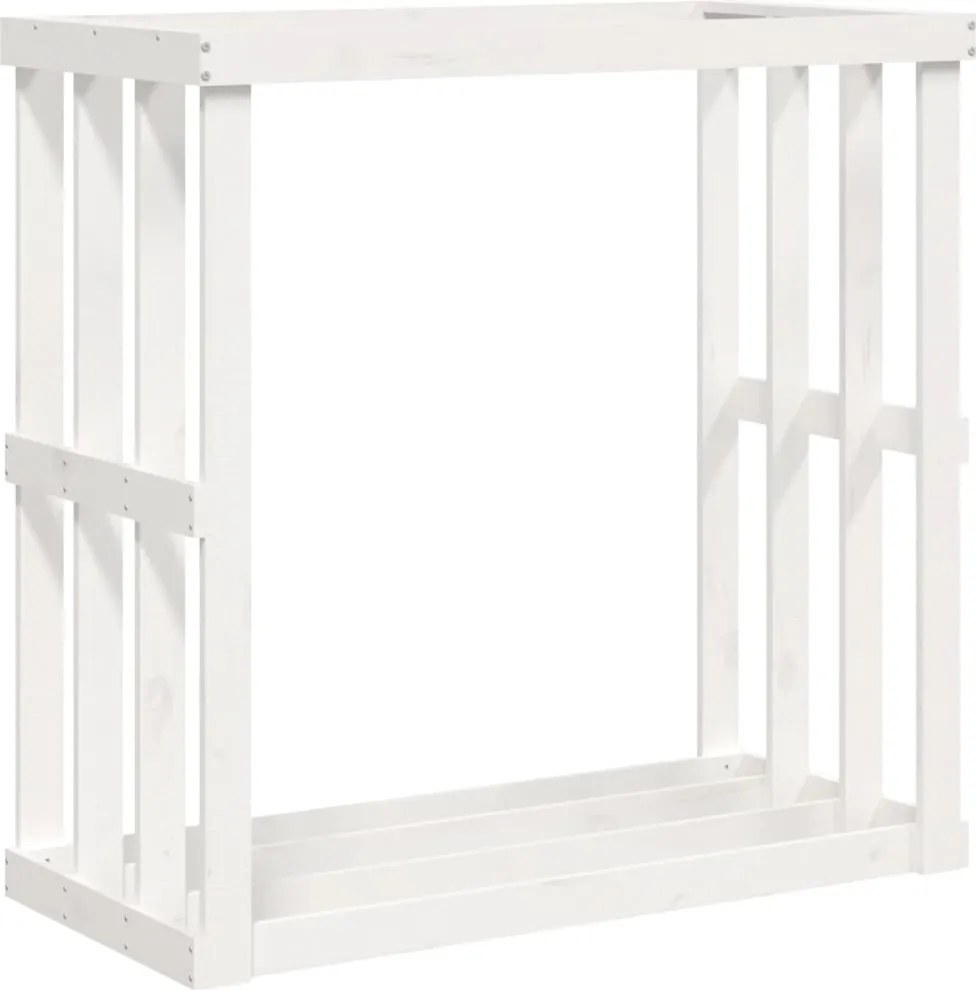 vidaXL Vonkajší držiak na polená biely 108x52x106 cm masívna borovica