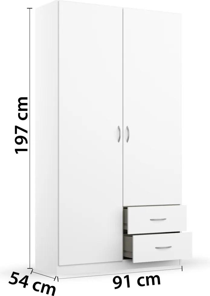 Šatníková skriňa Case, 91 cm, biela
