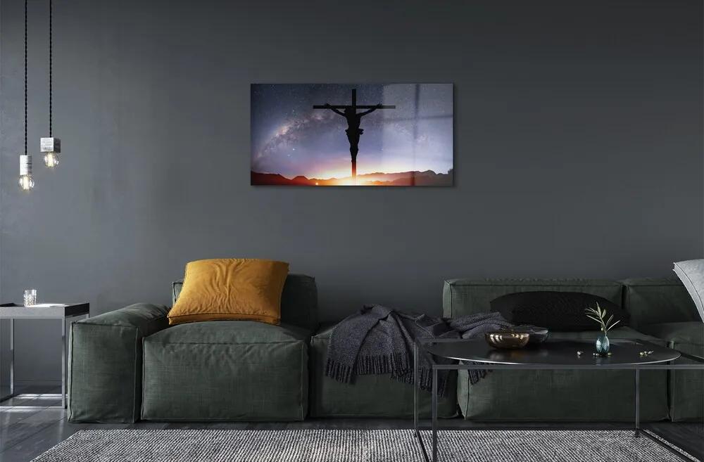 Sklenený obraz Ježiš ukrižovaný neba 125x50 cm