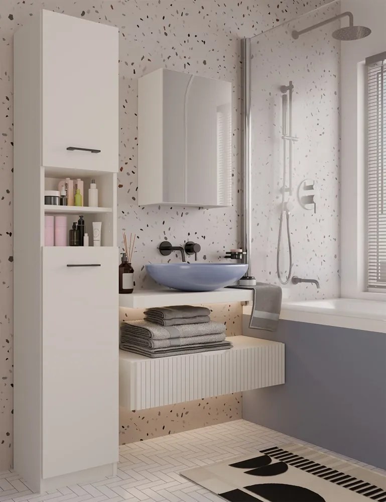 Závesná kúpeľňová skrinka so zrkadlom POLA 1DL kašmírová