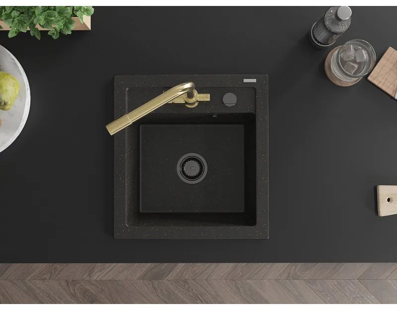 Mexen Vito, 1-komorový granitový drez 520x490x210 mm, zlatá batéria Duero, čierna - zlatá metalíza, 6503-75-671600-50-B