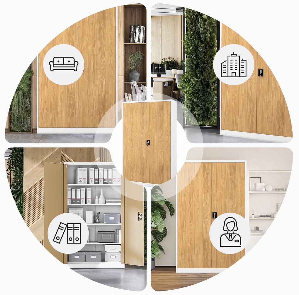 Kovová kancelárska skrinka Biely/ Zlatý dub: Eco Design JAN II