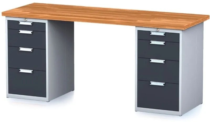 Alfa 3 Dielenský stôl MECHANIC I s 2 zásuvkovými dielenskými boxami na náradie namiesto nôh, 8 zásuviek, 2000 x 685 x 880 mm, antracitové dvere