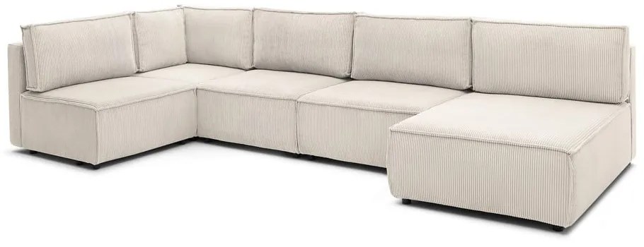 Krémovobiela menčestrová rohová pohovka (do tvaru "U"/variabilná) Nihad modular – Bobochic Paris