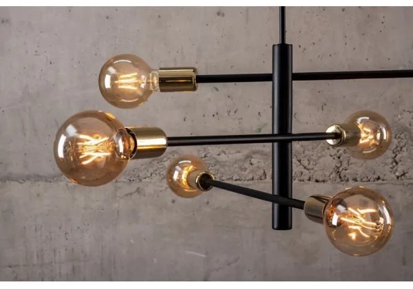 Luster na tyči ONYX 6xE27/60W/230V čierna/zlatá