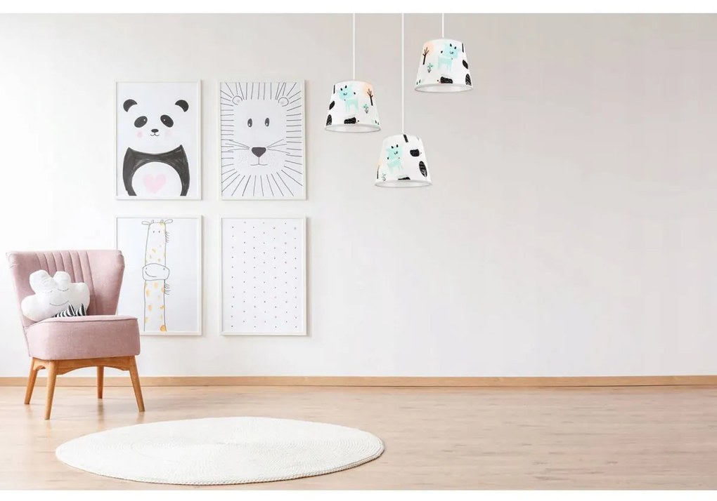 Detské závesné svietidlo Bambi, 3x textilné tienidlo so vzorom, o, s