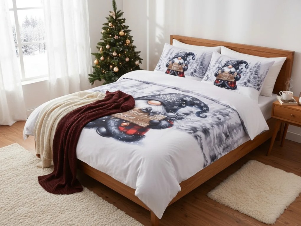 Obliečky z mikrosaténu JOLLY GNOME biele + obliečka na vankúšik 45 x 45 cm zadarmo Rozmer obliečky: 70 x 90 cm | 140 x 200 cm