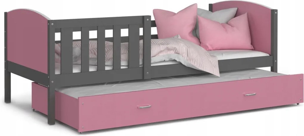 Expedo Detská posteľ DOBBY P2 COLOR + matrac + rošt ZADARMO, 190x80 cm, šedá/ružová