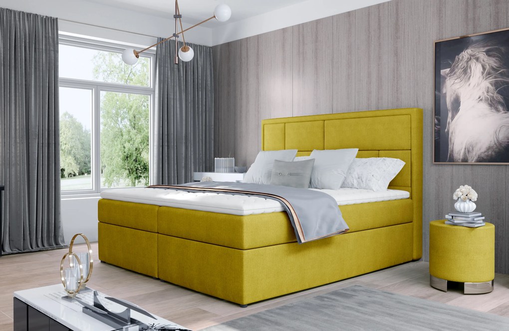 Kvalitná box spring posteľ Meredit 180x200, žltá Omega
