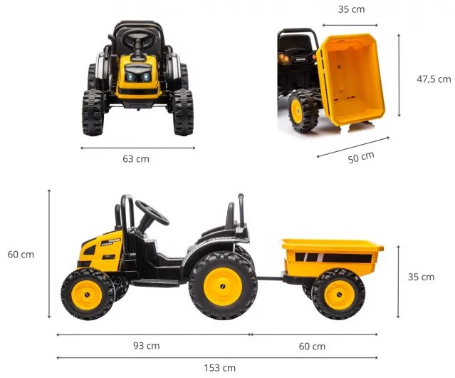 Elektrický traktor s prívesom Farmer žltý