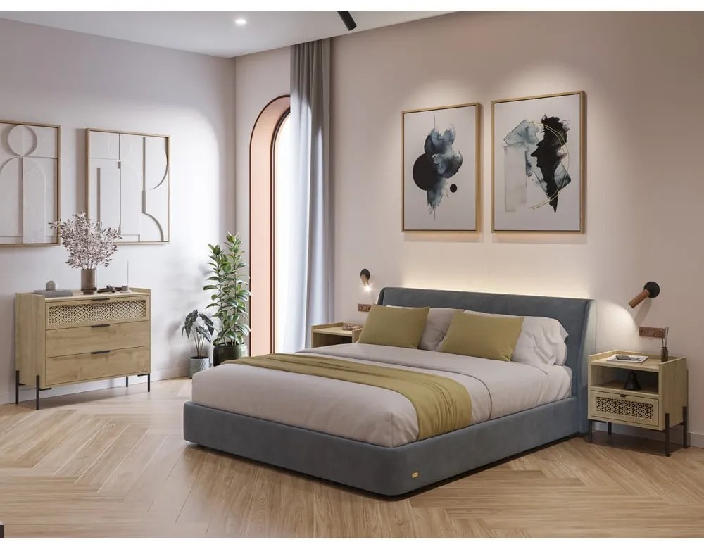 Nízka komoda v dekore duba v prírodnej farbe 90x80 cm Inca – Marckeric