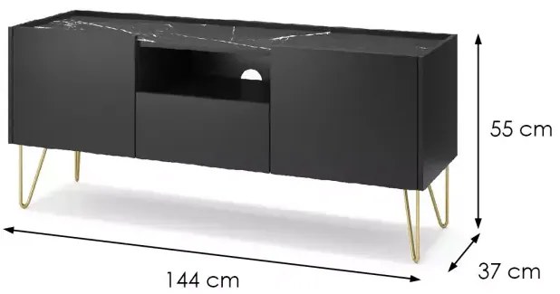 Televizní stolek Harmony Va 144 cm černý/černý mramor