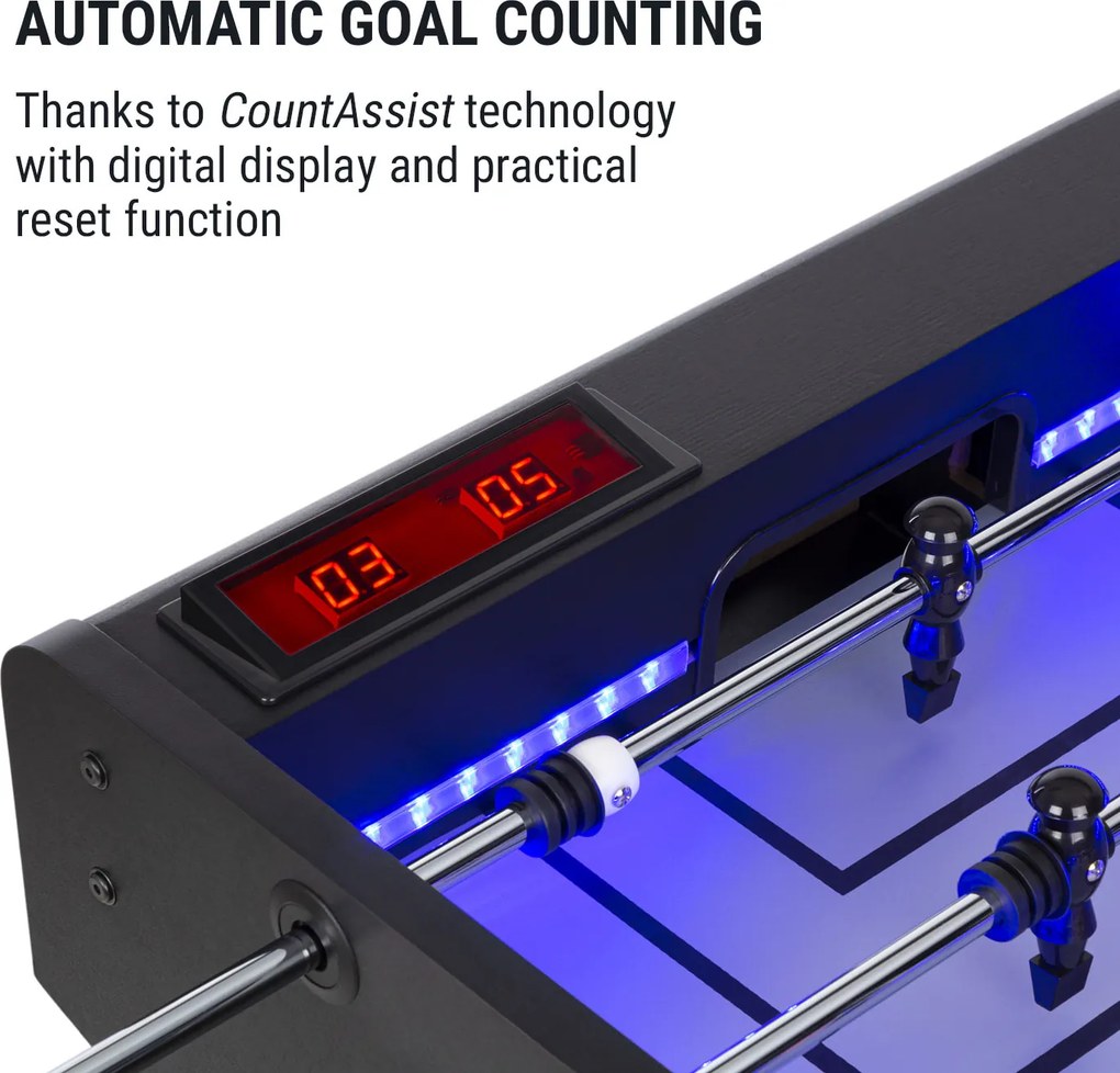 KLARFIT Arrowhead, stolný futbal, 117 x 68, LED osvetlenie, automatické počítanie gólov, čierny
