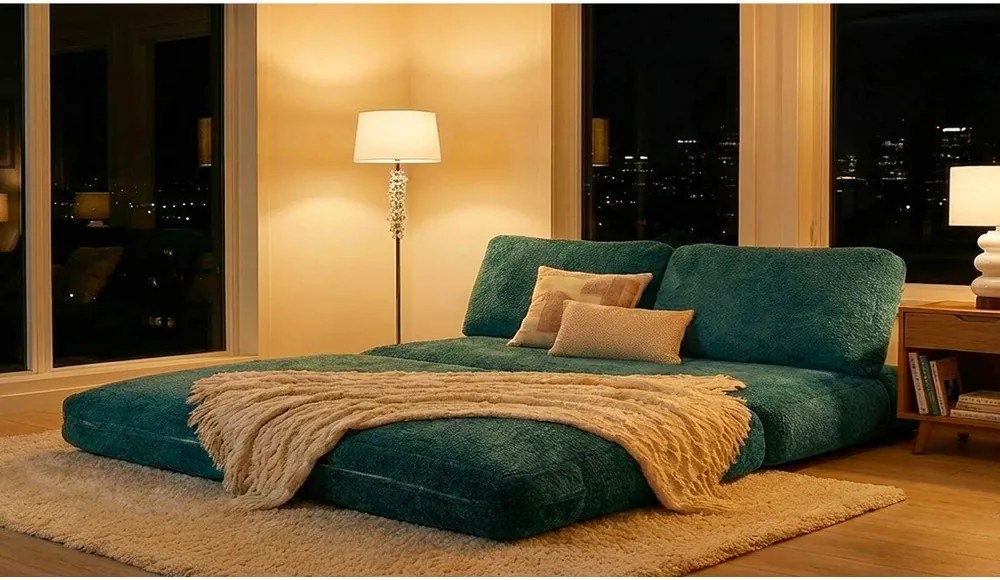 Zelenomodrá rozkladacia pohovka z textílie buklé 150 cm Faster – Mauro Ferretti