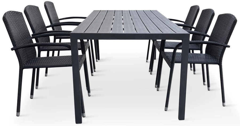 Záhradný jedálenský set Viking XL 190cm + 6x ratanová stolička Roma