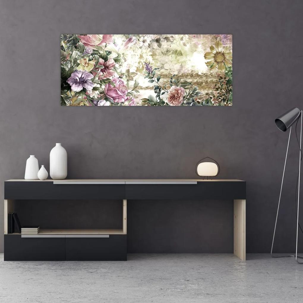 Obraz - Dizajnové kvety (120x50 cm)
