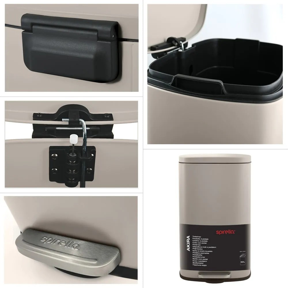 Taupe nášľapný oceľový odpadkový kôš 50 l Akira – Spirella