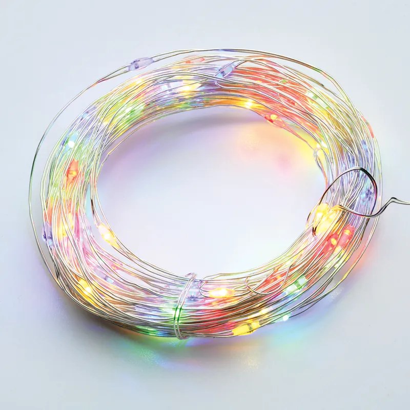 ACA Lighting LED RGB dekoračná strieborná girlanda 50 LED, 3x batéria AA, 500 cm, IP20