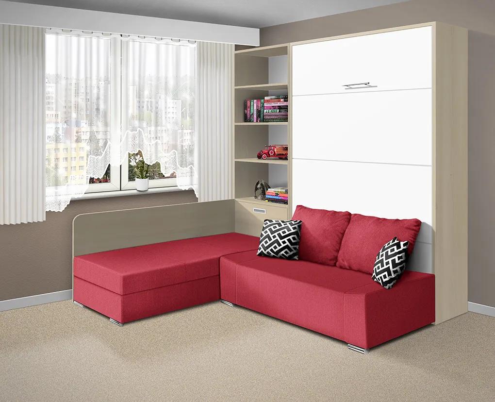 Nabytekmorava Sklápacia posteľ s pohovkou VS 21075 - 200x180 cm farba pohovky: Červená, Typ farebného prevedenia: Buk / dvere biele LESK