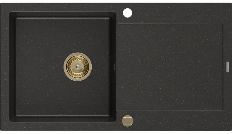 Mexen Leo, drez granitový 900x500x190 mm, 1-komorový, čierna-zlatá metalíza so zlatým sifónom, 6501901010-75-G