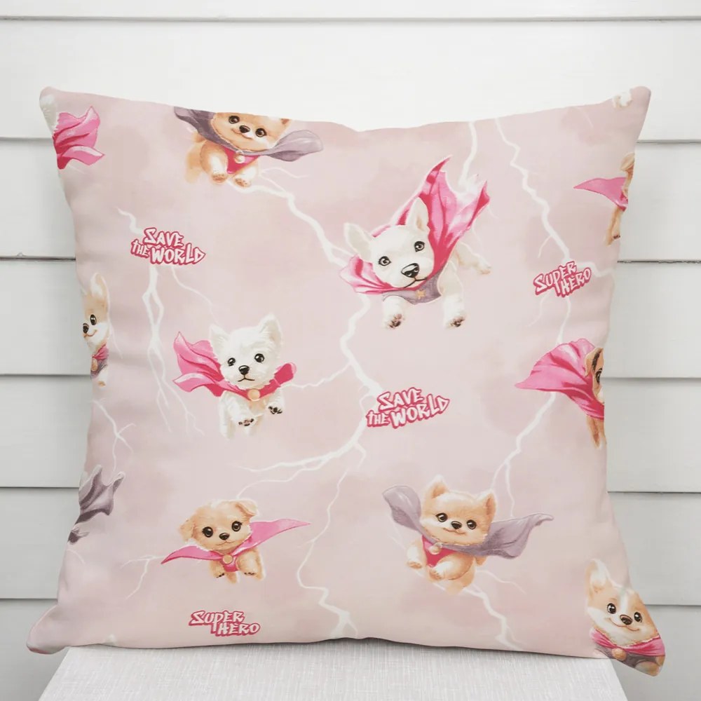 Biante Detská bavlnená obliečka na vankúš Sandra SA-650 Psí superhrdinovia na staroružovom 45 x 45 cm