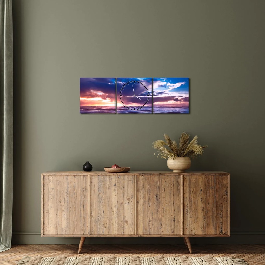 Obraz - Západ slnka pri mori (s hodinami) (90x30 cm)