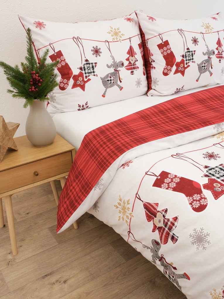 Vianočné bavlnené obliečky Renforcé - Sobíci červené