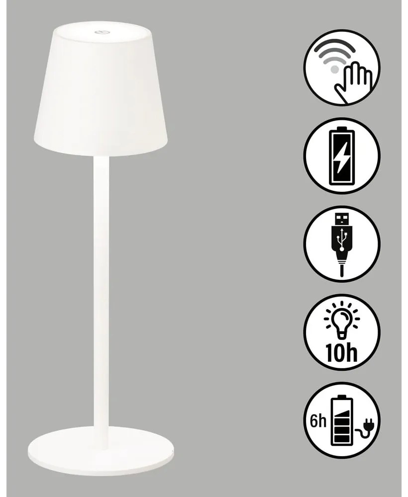 Biela LED stmievateľná stolová lampa so senzorom pohybu a s kovovým tienidlom (výška 38 cm) Tropea – Fischer &amp; Honsel