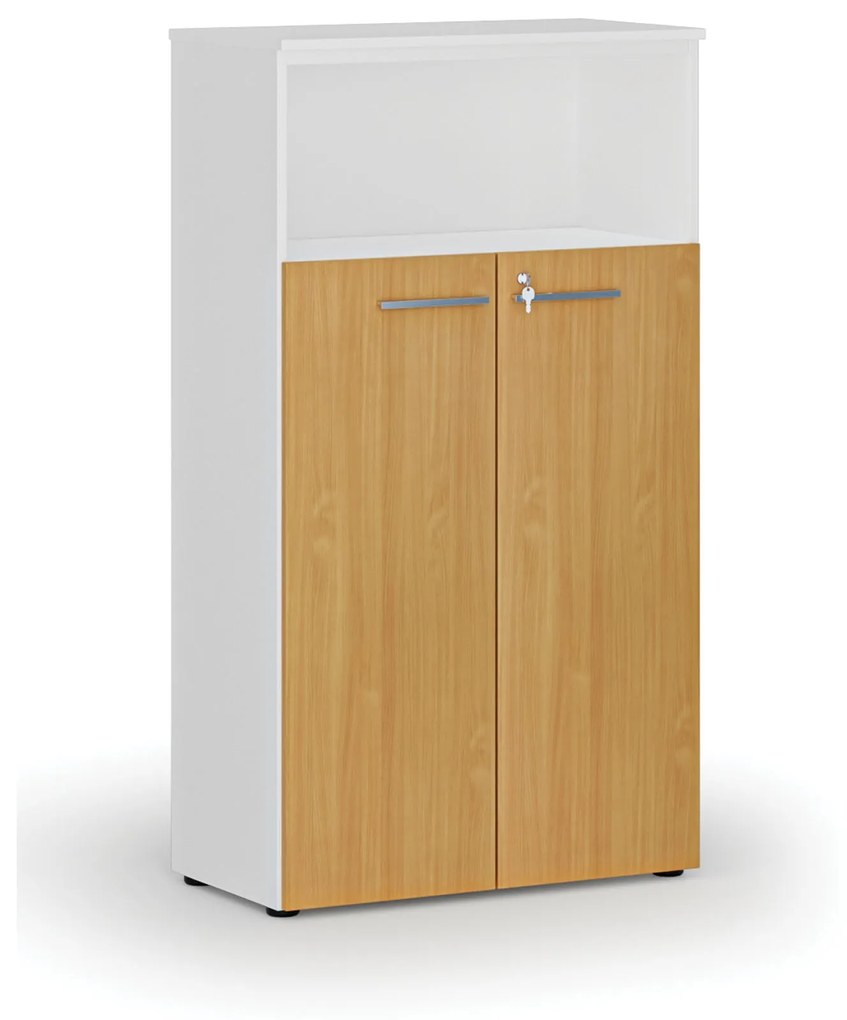 Kombinovaná kancelárska skriňa PRIMO WHITE, dvere na 3 poschodia, 1434 x 800 x 420 mm, biela/buk