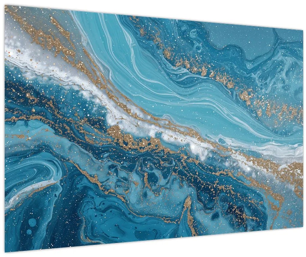 Obraz - Bledomodrý mramor so zlatom I. (90x60 cm)