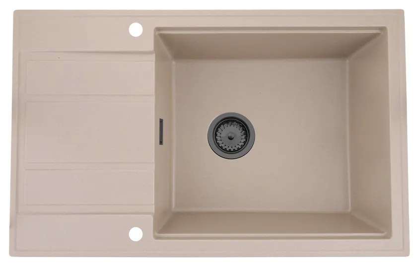 Sink Quality Ferrum New 8010, 1-komorový granitový drez 800x500x210 mm + zlatý sifón, béžová, SKQ-FER.8010.B.XG
