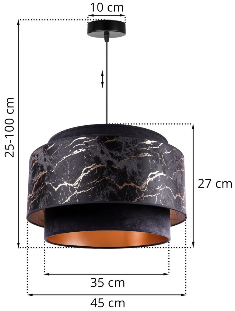 Závesné svietidlo Werona duo 3, 1x čierne textilné tienidlo so vzorom, g