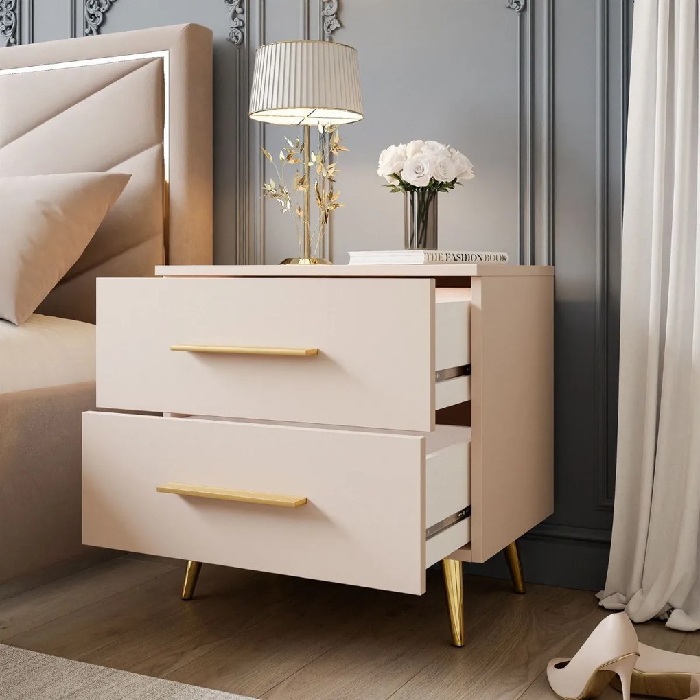 NOČNÝ STOLÍK MARION 2 KAŠMÍR ZLATÉ NOŽIČKY ÚCHYTKY