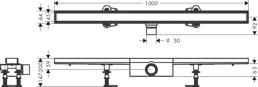 Hansgrohe RainDrain Compact, úplná sada sprchového žľabu 1000 pre dlažbu, pre štandardnú inštaláciu, HAN-56183000