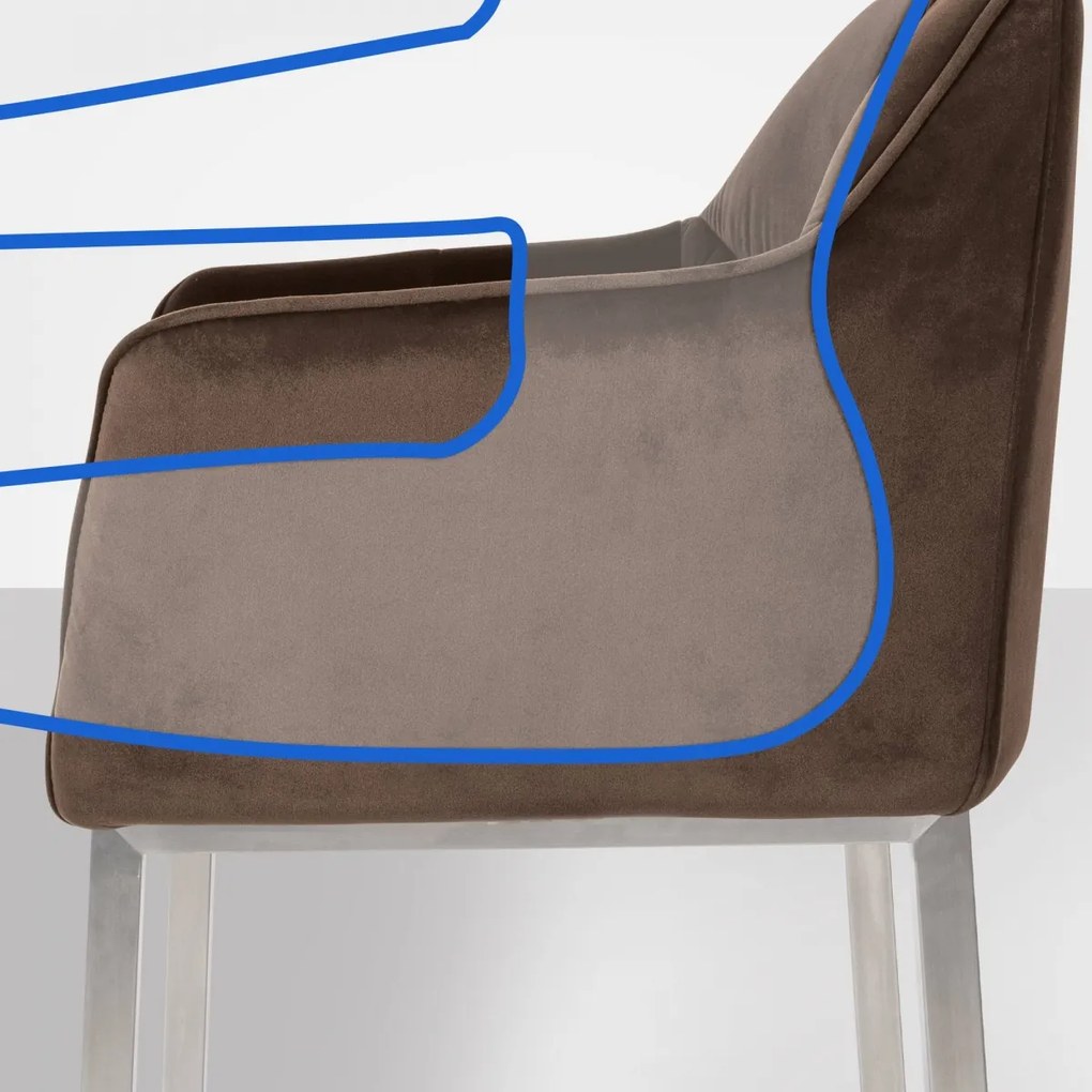 Barová stolička Damaso E - zamat, nerez 4-nohý rám - Hnedá