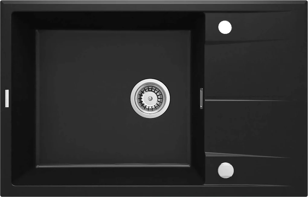 Deante Eridan, granitový drez na dosku 780x500x210 mm Z/O, 3,5" + priestorovo úsporný sifón, 1-komorový, čierna, ZQE_N11B